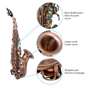 Saxophone Soprano Antique Rouge Clé Sib Instrument À Vent En Laiton Matériel avec Étui De Transport Sax Stand - Product Image 2