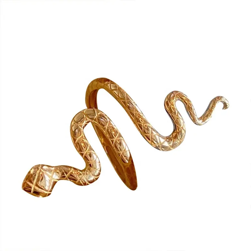 Firstmadam Unique Design Snake Shape 18K Solid Gold Opening Ring Stylish Gifts for Women Mysterious Snake Ring Personality Ring