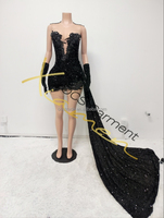 Robe de soirée élégante pour femmes Ocstrade Fashion, longueur genou, avec strass, ourlet noir, mini robe de club pour femmes avec gants