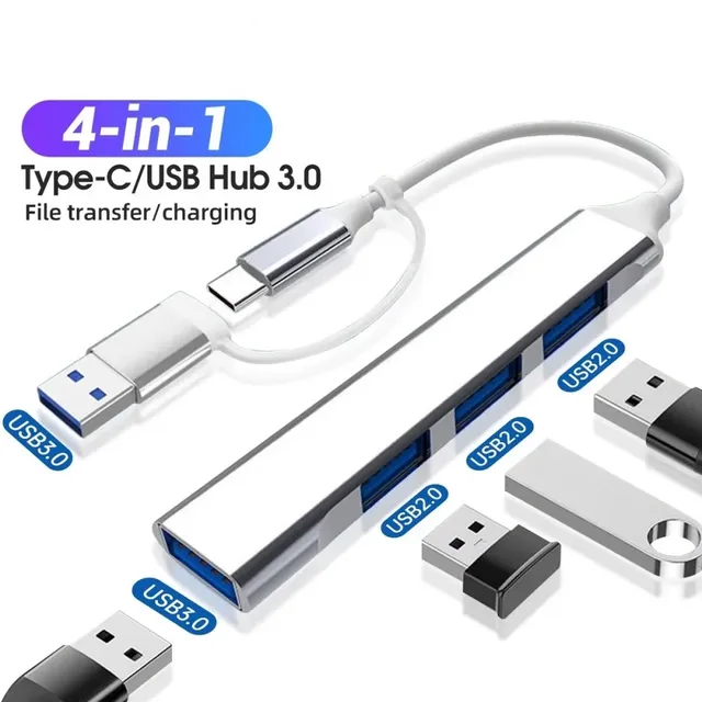 USB Adapter 2 in 1 USB 3.0 Docking Ststion HUB 4 Ports Splitter USB Type C Adapter for MacBook iPad iPhone Laptop Wire Divider