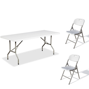 Trong Kho Cho Thuê Đồ Nội Thất Ngoài Trời Mesa Plegable Xách Tay Vinyl Trắng Nhựa Có Thể Gập Lại Hình Chữ Nhật Bảng Cho Đảng Sự Kiện Đám Cưới - Product Image 3