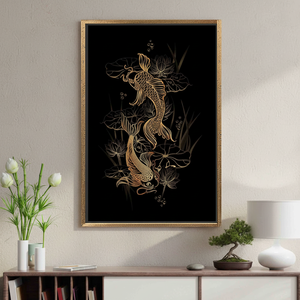 Elegant Koi Carp Lotus Print <b>Canvas</b> - Serene Asian Symbol Art,GOLD <b>FRAMED</b> <b>CANVAS</b> - Product Image 3