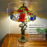 Lámpara de Mesa con Base de Resina y Estatua de Dama Estilo Retro Americano, para Sala de Estar, Hotel, Bar, Decoración con Vidrio de Colores y Flores