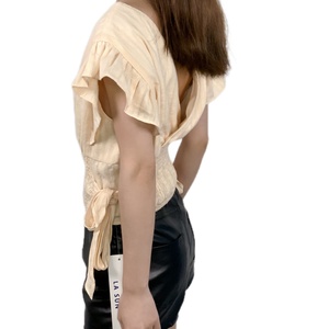 Haut sexy à manches courtes et col en V pour femme, nouvelle mode, taille élastique, OEM - Product Image 3