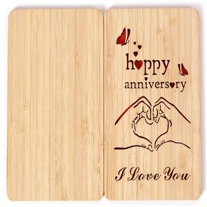 Tarjeta de aniversario de madera minimalista hecha a mano Saludo de madera y bambú real para el mensaje del Día de San Valentín 'I Love You' - Product Image 6