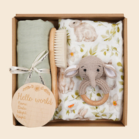 Ensemble personnalisé de couverture pour nouveau-né, cadeau de naissance avec motifs imprimés, en coton de bambou, comprenant un emmailloteur en mousseline et des jouets