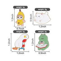 Broches décoratives personnalisées en métal, motif animaux mignons de dessin animé (Chat blanc Kawaii, Chat banane, Grenouille, Canard) pour sacs à dos et vêtements