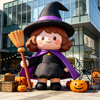Décoration gonflable personnalisée pour Halloween, sorcière mignonne avec balai, en tissu Oxford, éclairage LED, résistante à l'eau, pour fête, événement, jardin