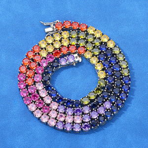 Customized Luxury Jewelry 10K Solid Gold Lab Grown Gemstone 4mm Tennis <b>Chain</b> Rainbow Lab Sapphire Ruby Tennis Necklace - Product Image 1