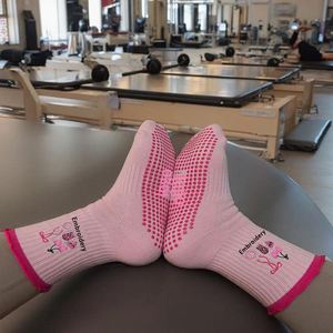 OEM Wholesale Non-slip Pink <b>Socks</b> Custom Logo Embroidered Ruffled High Quality Yoga <b>Grip</b> Pilates <b>Socks</b> - Product Image 1