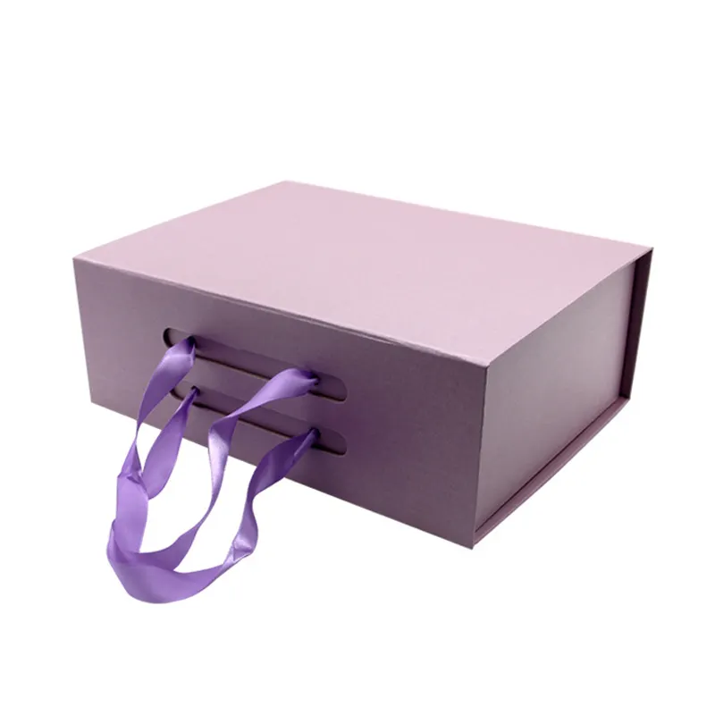 Emballage en carton de luxe grande taille pour chaussures, boîte-cadeau magnétique violet, personnalisée pliable, forme carrée, idéal pour emballage, vente en gros