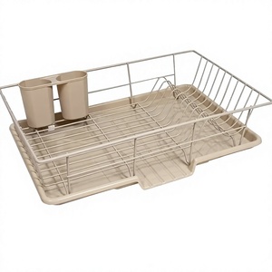 Égouttoir à vaisselle pliable en bambou à 2 niveaux, organiseur de cuisine pour assiettes, bols, tasses, support décoratif en métal pour cuisine - Product Image 2