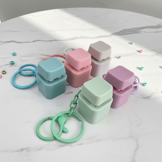 New Design Simple Square Plastic Keyboard Keychain Click Keycap Fidget Switch Led Base Light up Clicker Button Accept Custom