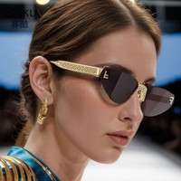 Lunettes de soleil œil-de-chat triangulaires sans monture, incrustées de diamants, protection UV400 pour femme, nouveau style européen et américain