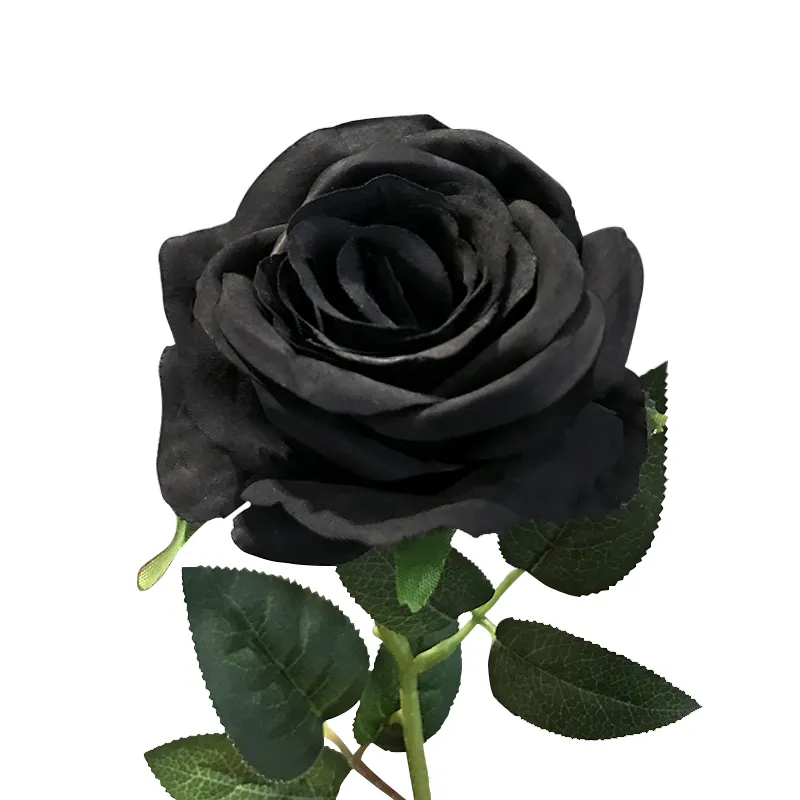 wholesale Single Branch Black roses flower Artificial Silk Rose Black Decorative Flower