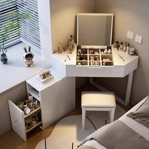 <b>Corner</b> <b>Dressing</b> <b>Table</b> With Storage Cabinet For Bedroom <b>Small</b> Apartment Wall Mounted Solid Wood Makeup Desk - Product Image 3
