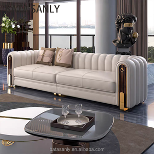 ชุดโซฟาหนัง3ที่นั่งแบบหรูหราเซตโซฟาหนังสไตล์อิตาลีสำหรับโรงแรมวิลล่าดีไซน์ใหม่ - Product Image 2