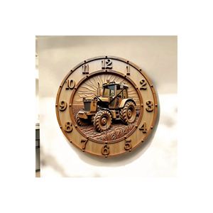 Horloge murale ronde silencieuse en bois avec motifs imprimés colorés et numérotés 45x45cm TR Origin Cadeau pour les agriculteurs Design sur le thème des tracteurs - Product Image 1