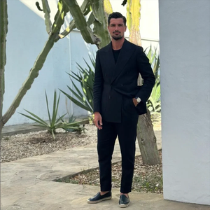 黒ダブルブレストスーツ男性用スリムフィットファッションフォーマルスマートカジュアル<span class=keywords><strong>2</strong></span>ピースパーティーウェディングタキシードコスチューム - Product Image 3