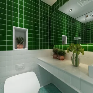 Azulejos de porcelana esmaltada verde para decoración de pared de baño, azulejos modernos hechos a mano de 100mm x 100mm, azulejos rústicos con textura