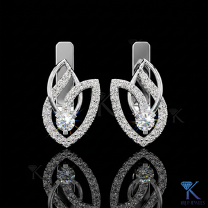Custom Lab Grown CVD HPHT Diamond Leaf Drop Pave Huggie <b>Hoop</b> <b>Earrings</b> 14K 18K <b>Solid</b> Gold Women Jewelry Wedding Party Anniversary - Product Image 1