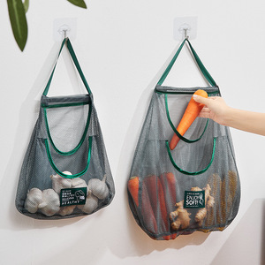 Kitchen Mesh Storage Bag Wall Mounted Polyester Hanging Organizer For Vegetables Garlic Ginger Onions Food Container - Product Image 1