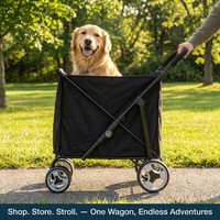Chariot pour chien 3-en-1 pliable, poussette pour animaux de compagnie, chariot de courses et de rangement, grand espace intérieur, roues de 8 et 10 pouces, pliage rapide à une main, double frein, pour le voyage