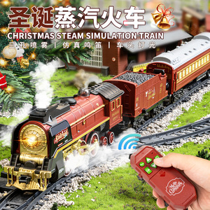 รถไฟคริสต์มาสแบบย้อนยุค รถไฟไฟฟ้าบังคับวิทยุ ของเล่นรถไฟจำลองพร้อมควัน เสียง และแสง พร้อมรางรถไฟ - Product Image 5