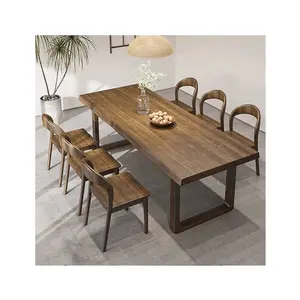 Grande table à manger en chêne en bois massif pour 10 personnes avec pieds et pieds en métal longue table à manger mesas restaurante