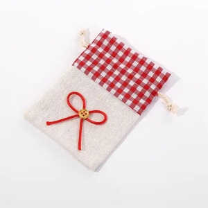 10*14cm Bow Tie Plaid Cotton Jewelry Pouch Portable Wedding Gift Drawstring Bag <b>Candy</b> Storage for Packing Party Favor - Product Image 6