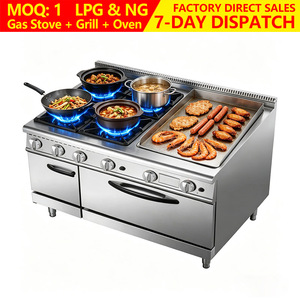 Équipement de cuisine commerciale pour hôtel Cuisinière à gaz multifonctionnelle en acier inoxydable Cuisinière à gaz 4 brûleurs avec four et plaque chauffante - Product Image 1