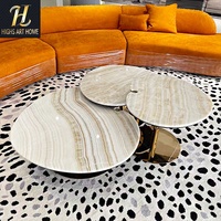 Table basse en marbre naturel en forme de salon pour villa italienne haut de gamme personnalisée et légère de luxe pour manoir
