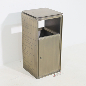 Outdoor Metal with Wood Grain Finish Trash <b>Bin</b> with Ashtray Covered Top Public Garbage Can for Park Street and Garden - Product Image 4