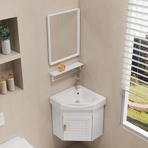 Meuble de salle de bain mural triangulaire en PVC sur mesure avec lavabo en céramique pour petits appartements, design moderne, usage domestique - Product Image 2
