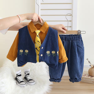 Qingli Logo personnalisable décontracté coton à manches longues chemise trois pièces ensemble Shorts haute qualité garçon motif floral enfants tenue - Product Image 4