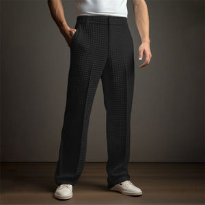 <span class=keywords><strong>Pantaloni</strong></span> <span class=keywords><strong>Eleganti</strong></span> da Uomo in Tessuto Waffle, Vestibilità Morbida e Dritta, per Business, Cerimonie e Vacanze - Product Image 1