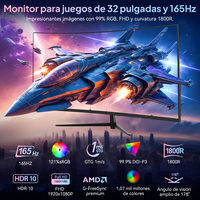 Monitor para Juegos de 32 Pulgadas, Curvo 1800R, 2K QHD, 240Hz, 1ms GTG, 100% SRGB, HDR400, con Protección Ocular VGA