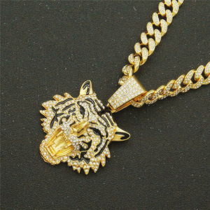 Collar con Colgante de Cabeza de Tigre en 3D con Diamantes, Estilo Europeo y Americano, Cadena Cubana - Product Image 4
