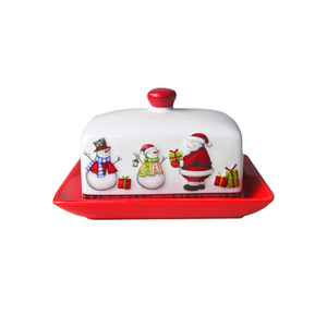 Plato para Mantequilla <span class=keywords><strong>de</strong></span> Cerámica Pintado a Mano con Calcomanía Navideña Blanca - Product Image 4