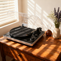Tocadiscos Profesional de 50W con Altavoces Externos Inalámbricos BT, Reproductor de Vinilo de Alta Fidelidad con Transmisión por Correa