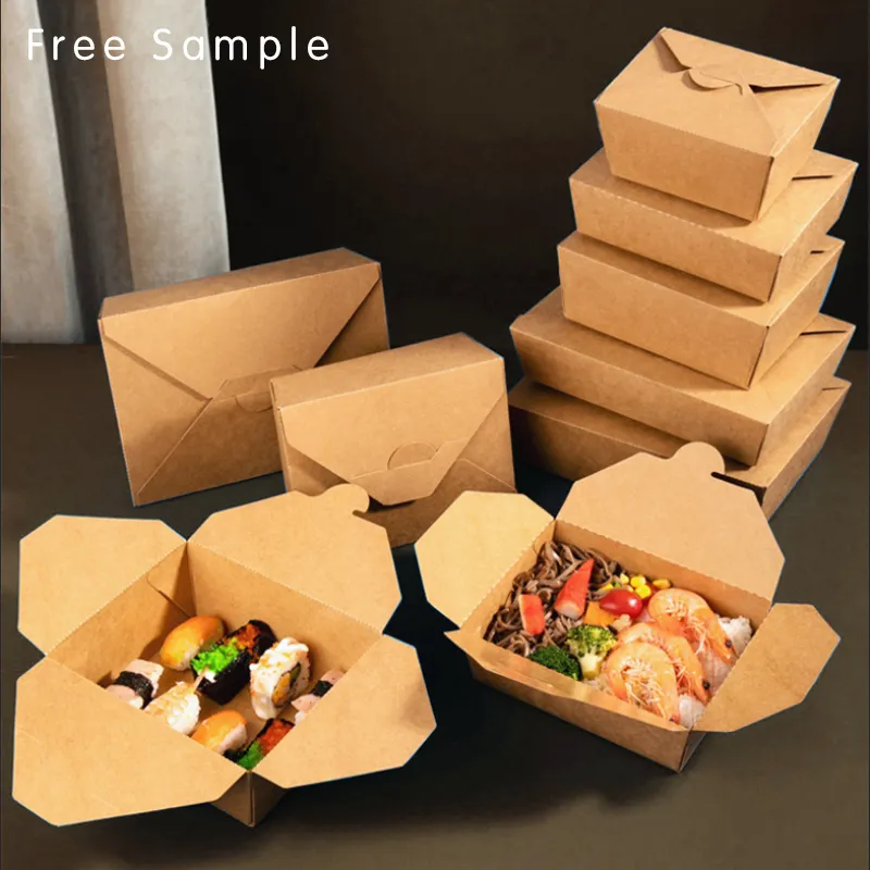 Lipack-caja de papel Kraft Biodegradable desechable, contenedor plegable para llevar comida rápida, venta al por mayor