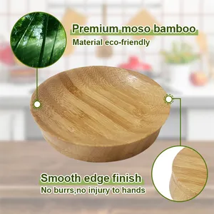 Rodada soja molho prato com prato pratos e tigelas bambu bandeja Sushi soja molho mergulhando molho bambu prato