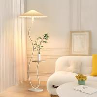 Lampadaire plissé minimaliste nordique avec étagère de rangement, table d'appoint et lampe de lecture LED incurvée en S pour bureau