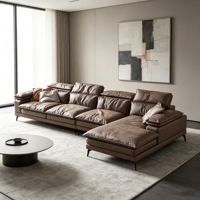 Canapé d'angle en cuir marron, aspect cuir, avec appui-tête réglable, pour salon moderne
