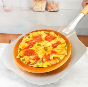 Pala per <span class=keywords><strong>Pizza</strong></span> in Alluminio Quadrata Multifunzionale Moderna Non Smontabile con Manico in Legno, Accessorio per Forno - Product Image 3
