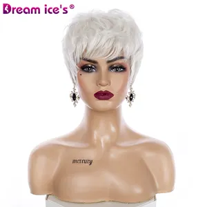 2022 New Fashion Women Heat Resistant White Blonde Ombre Straight Short Wigs With Bangs High Temperature Fiber Synthetic Wigs