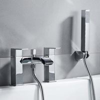 Robinets de bain noirs avec douche, mitigeur de baignoire de salle de bain cascade robinet à double levier avec pommeau de douche à main