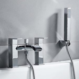 Black <strong>Bath</strong> <strong>Taps</strong> with <strong>Shower</strong>, Waterfall Bathroom Bathtub Mixer <strong>Tap</strong> Dual Lever <strong>Tap</strong> with Handheld <strong>Shower</strong> <strong>Head</strong> - Product Image 6