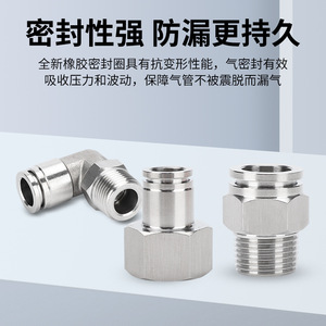 Conector rápido de acero inoxidable 304, en forma de T recta roscada en ángulo recto para mangueras de gas, resistente a la corrosión - Product Image 4