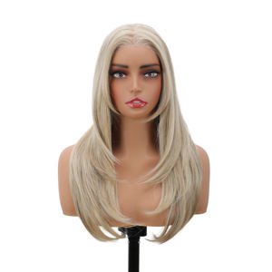 Perruque Lace Front Transparente 13x3 de 22 Pouces, Cheveux Synthétiques Raides Superposés, <span class=keywords><strong>Blond</strong></span> Brun, avec Frange, Pré-Pluckée, pour Usage Quotidien - Product Image 5